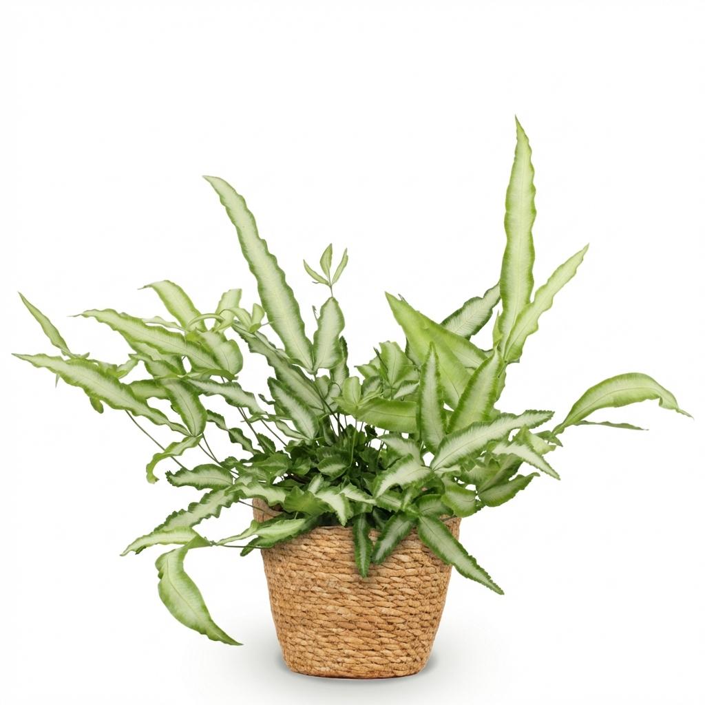 Pteris cretica Albolineata (ptéris-fougère) avec panier – Ø12 cm, 20 cm de haut