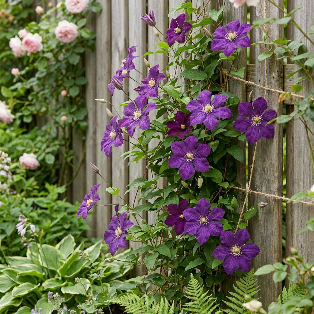 Clematis 'Etoile Viol' (bosrank) – paars – 6 planten, Ø9 cm, 35 cm hoog