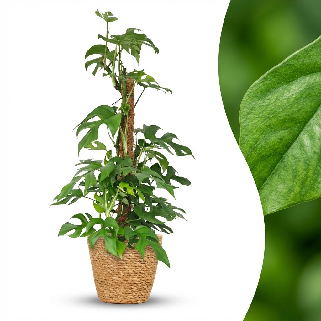 Monstera Minima (mini-monstera) avec panier – Ø19 cm, 90 cm de haut