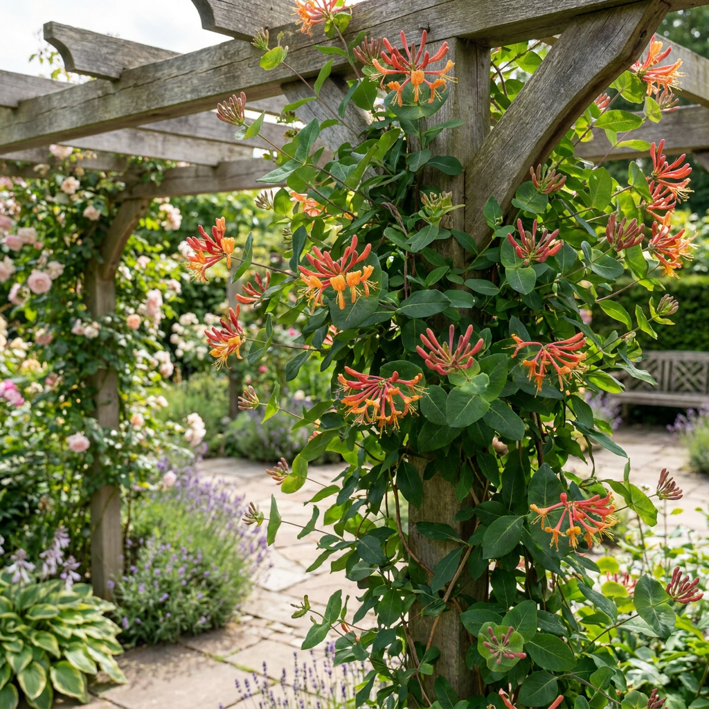 Lonicera × brownii 'Dropmore Scarlet' (chèvrefeuille) – jaune-rouge – 2 plantes, Ø9 cm, 35 cm de haut – photo 4
