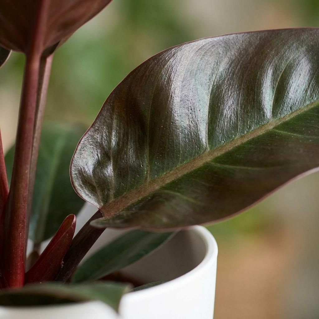 Philodendron Imperial Red dans pot de présentation blanc – Ø19 cm, 60 cm de haut