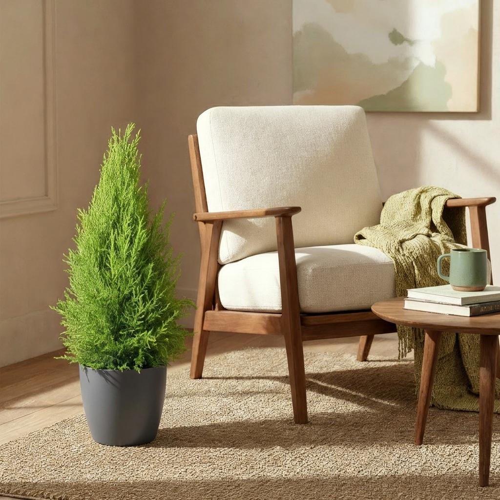 Cupressus Gold Crest Wilma (Zimmer-Lebensbaum) im grauen Kunststofftopf – Ø 21 cm, 85–95 cm hoch – Bild 4