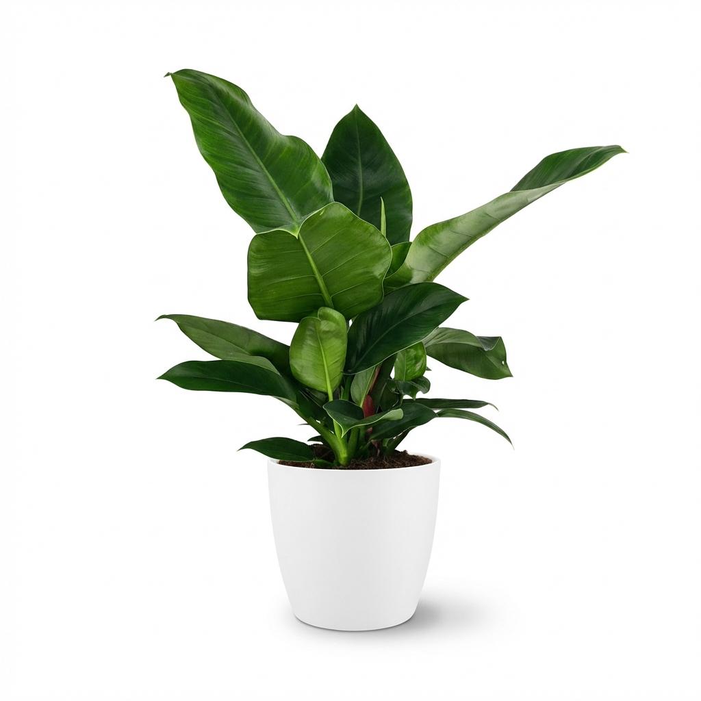 Philodendron Imperial Green dans pot de culture blanc – Ø19 cm, 65 cm de haut