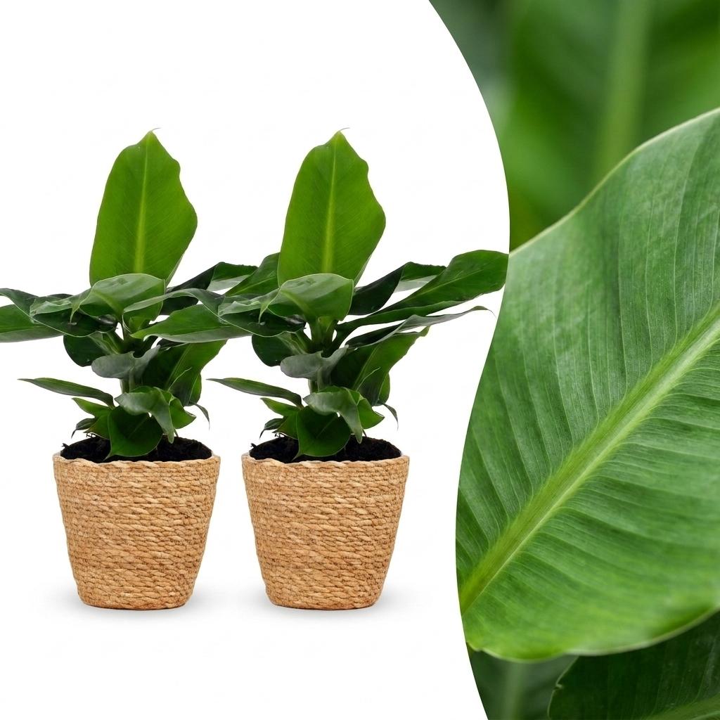 2× Musa Oriental Dwarf (Bananenpflanze) im Seegras-Korb – Ø 12 cm, 30 cm hoch