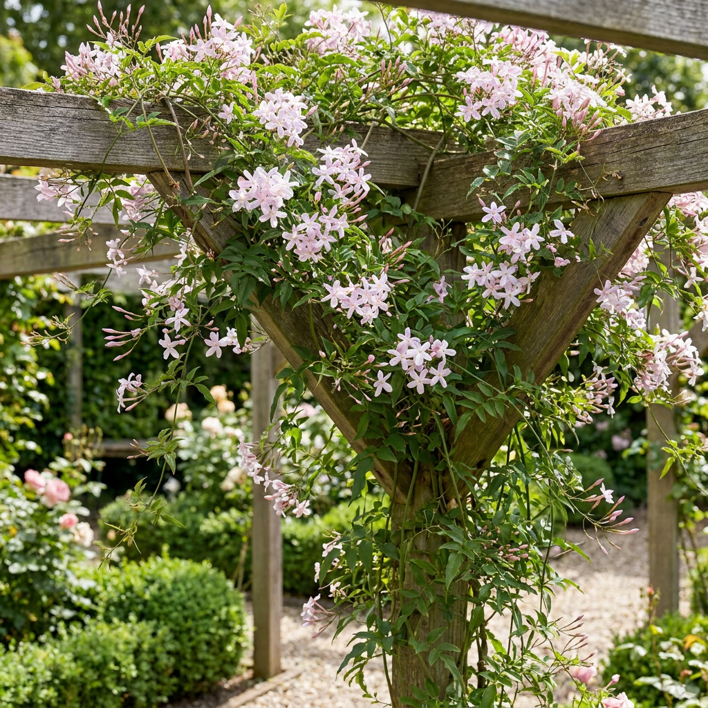Jasminum stephanense (roze jasmijn) – 4 planten, Ø9 cm, 35 cm hoog – billede 4