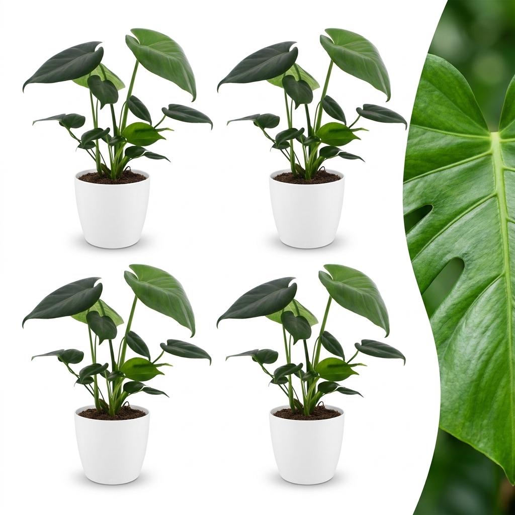 4× Monstera deliciosa (Fensterblatt) im weißen Tontopf – Ø 12 cm, 30 cm hoch