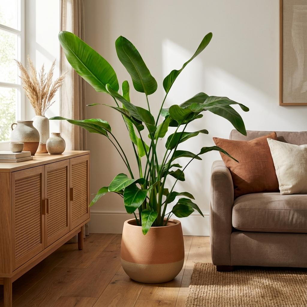 Strelitzia nicolai (hvid paradisfugleblomst) – Ø21 cm, 150 cm høj