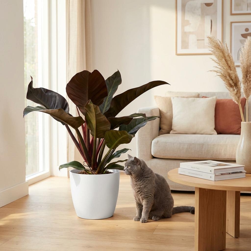 Philodendron Imperial Red dans pot de présentation blanc – Ø19 cm, 60 cm de haut