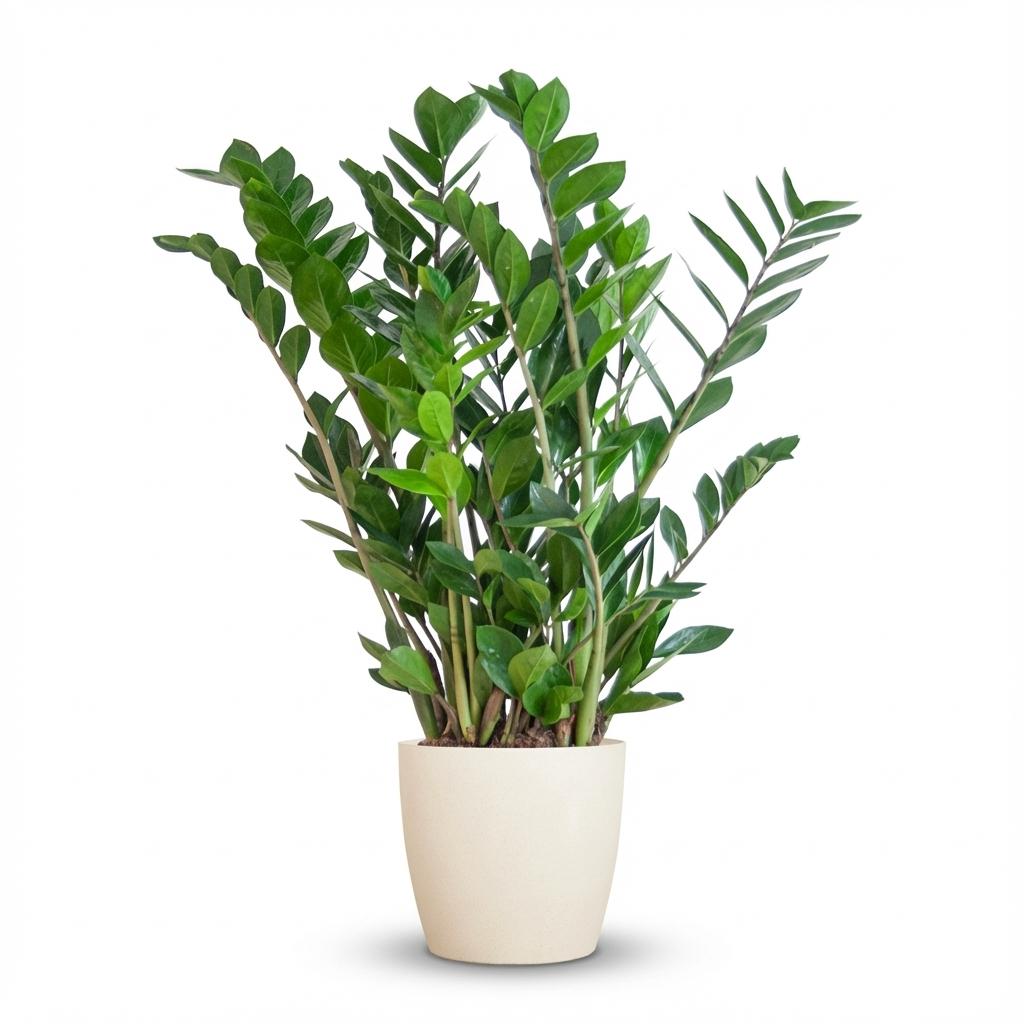 Zamioculcas zamiifolia (Glücksfeder) im weißen Potter-Übertopf – Ø 21 cm, 80 cm hoch
