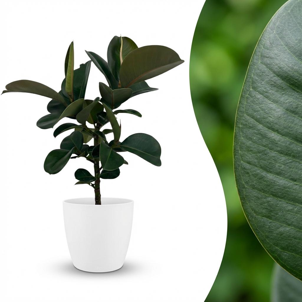 Ficus elastica Cloe (Gummibaum) im weißen Potter-Übertopf – Ø 19 cm, 65 cm hoch