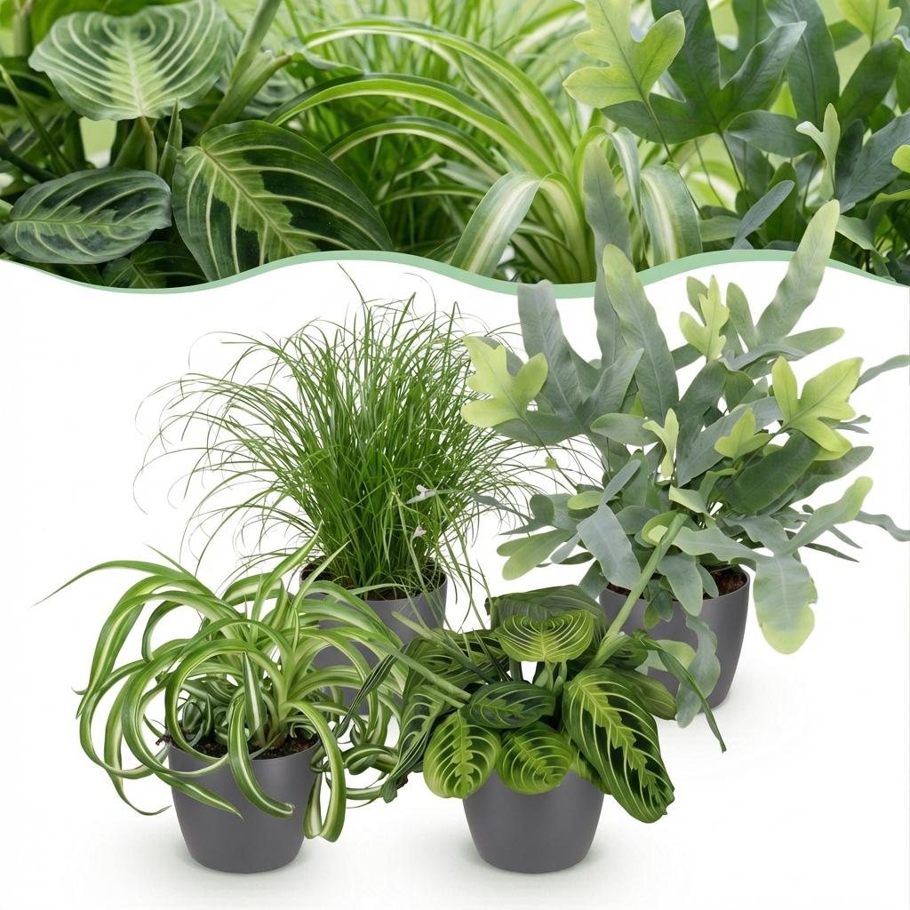 4× Maranta (bedplant) i Potter-pyntepotte grå – Ø12 cm, 25 cm høj