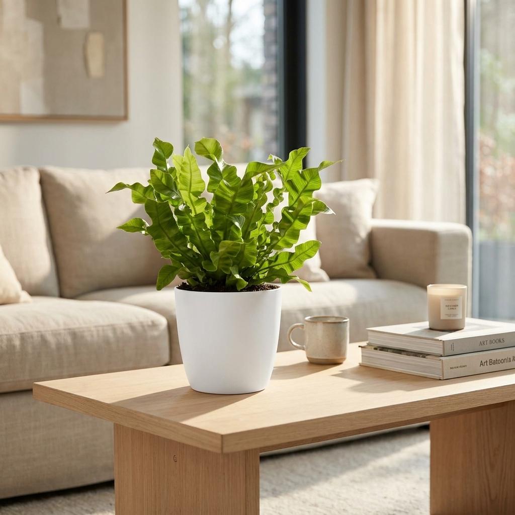 4× Asplenium Crispy Wave (fugleredefarn) i Potter-pyntepotte hvid – Ø12 cm, 30 cm høj