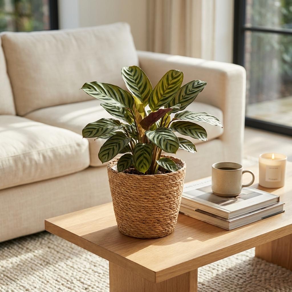 4× Ctenanthe burle-marxii (plante-épi de blé) avec panier – Ø12 cm, 30 cm de haut