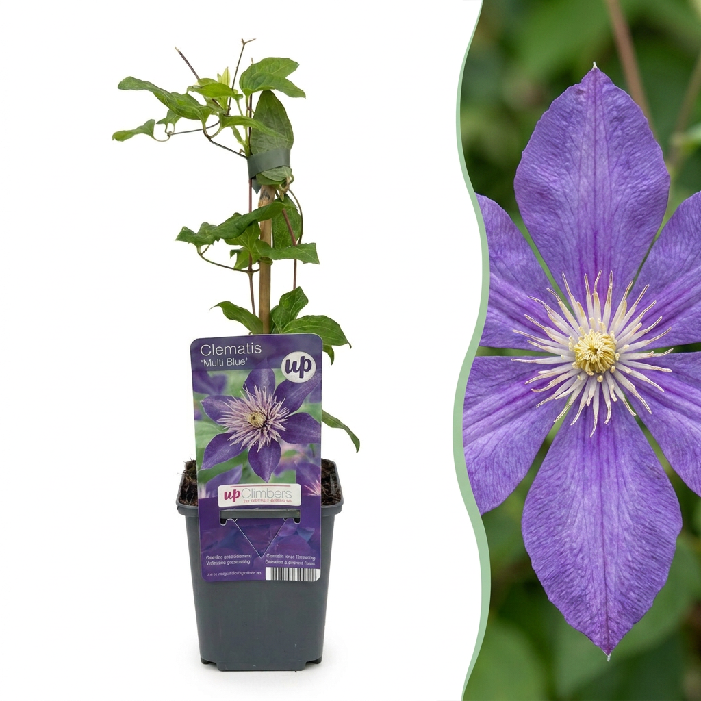 Clematis 'Multi Blue' (bosrank) – blauw – Ø9 cm, 35 cm hoog