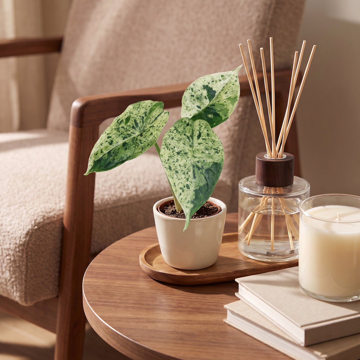 Alocasia Dragon Scale Mint Variegata (elefantøre) – Ø6 cm, 12 cm høj