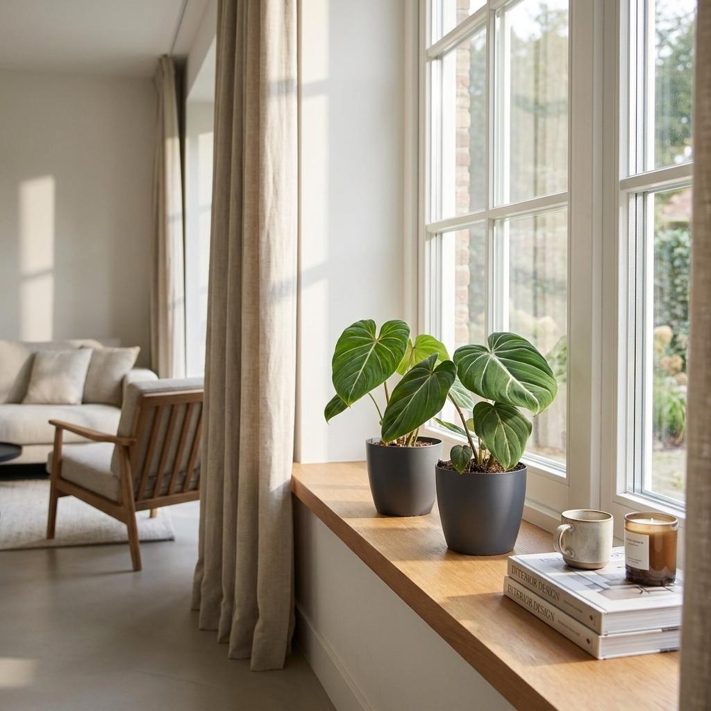 4× Philodendron gloriosum im grauen dekorativen Tontopf – Ø 12 cm, 25 cm hoch