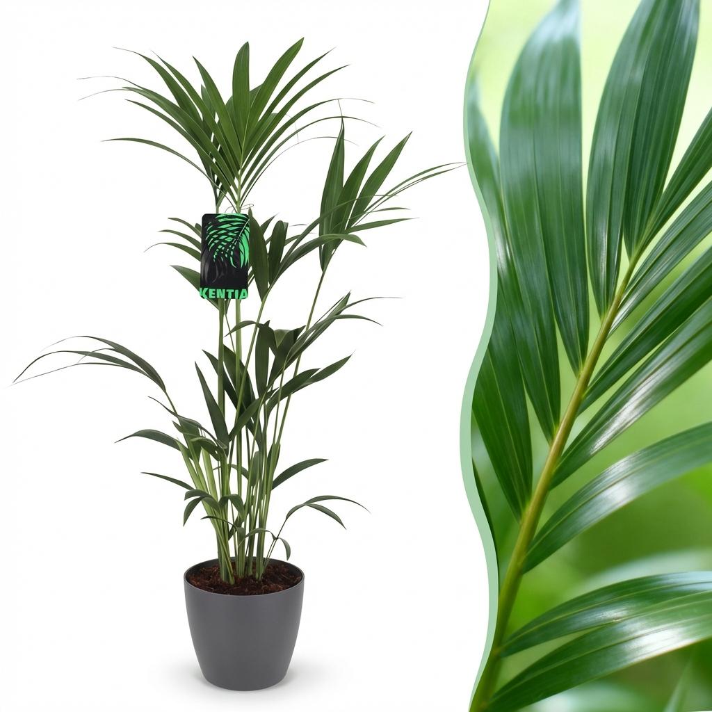 Howea forsteriana (Kentia-Palme) im grauen Pflanztopf – Ø 21 cm, 120–130 cm hoch