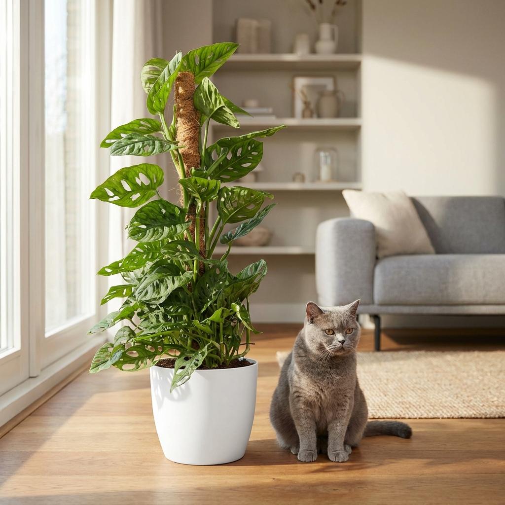 Monkey Mask (Monstera) dans pot décoratif Potter blanc – Ø19 cm, 90 cm de haut