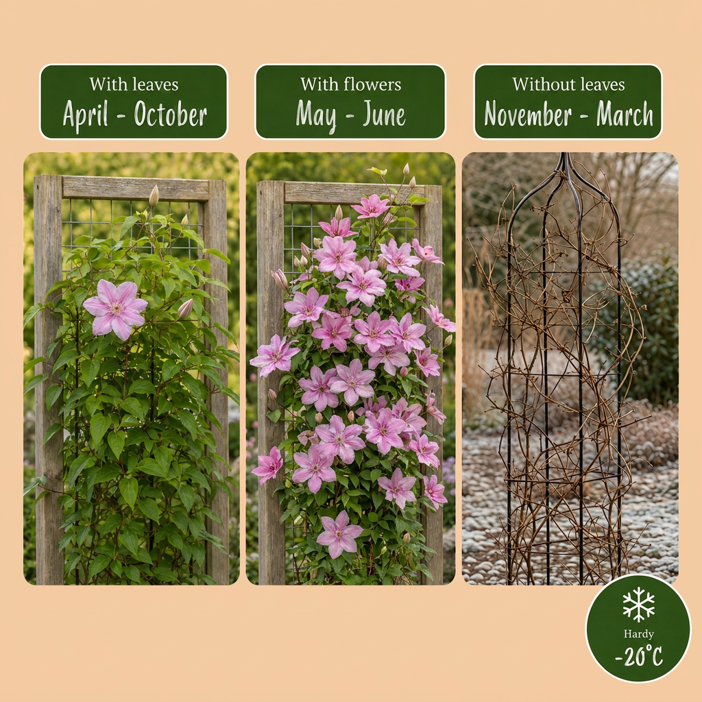 Clematis 'Hagley Hybrid' (grimpette) – rose – 4 plantes, Ø9 cm, 35 cm de haut – photo 6