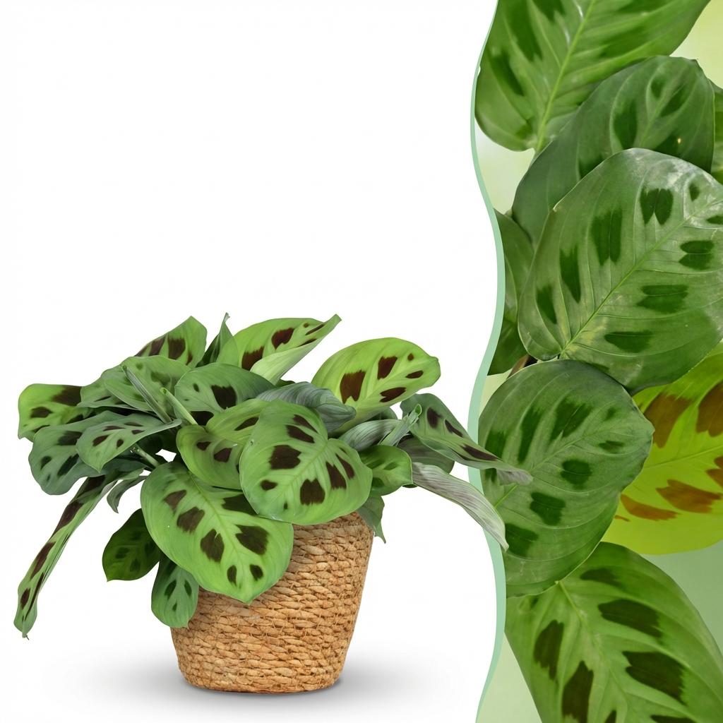 Maranta Fascinator Kerchoveana (bedejaguar) med kurv – Ø12 cm, 25 cm høj