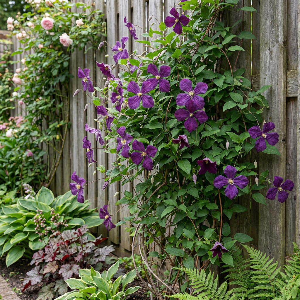 Clematis 'Viticella Polish Spirit' (bosrank) – paars – Ø9 cm, 35 cm hoog