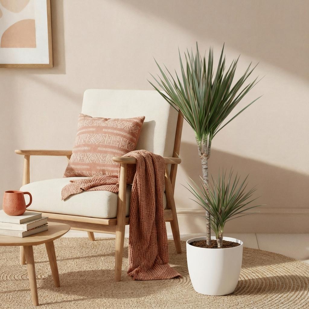 Dracaena marginata Bicolor (Drachenbaum) im weißen Tontopf – Ø 21 cm, 90–100 cm hoch