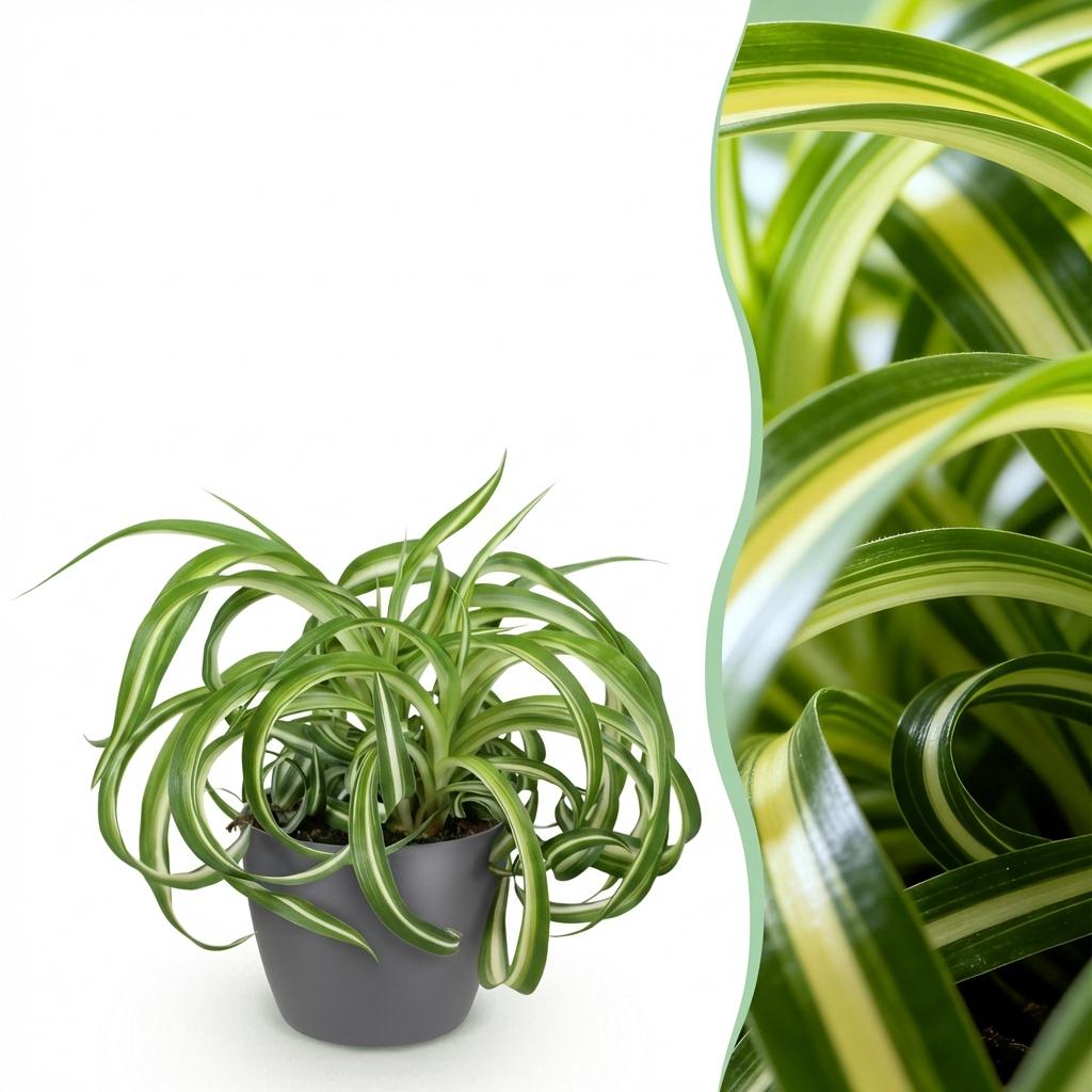 Chlorophytum comosum Bonnie (plante-araignée) en pot décoratif Potter gris – Ø12 cm, 20 cm de haut