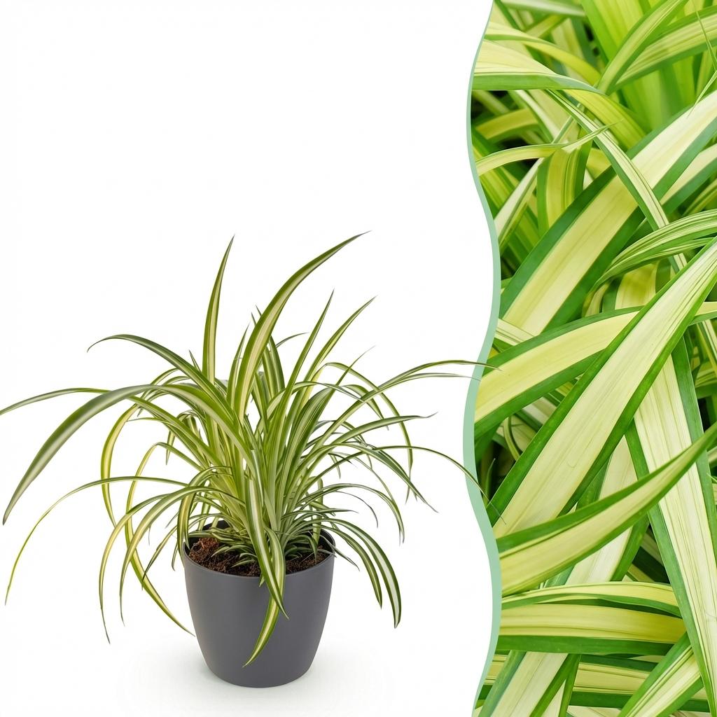 Chlorophytum comosum Variegatum (spider plant) in grey Potter decorative pot – Ø12 cm, 20 cm high