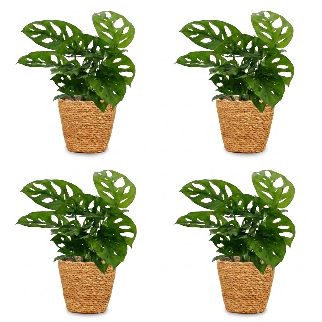4× Monstera adansonii (mini-monstera) met mand – Ø12 cm, 25 cm hoog