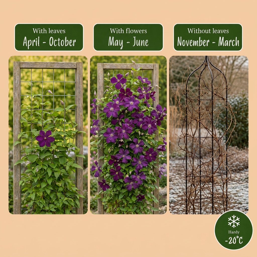 Clematis 'Viticella Polish Spirit' (Virgin's-bow-delft) – purple – 6 plants, Ø9 cm, 35 cm high – photo 7
