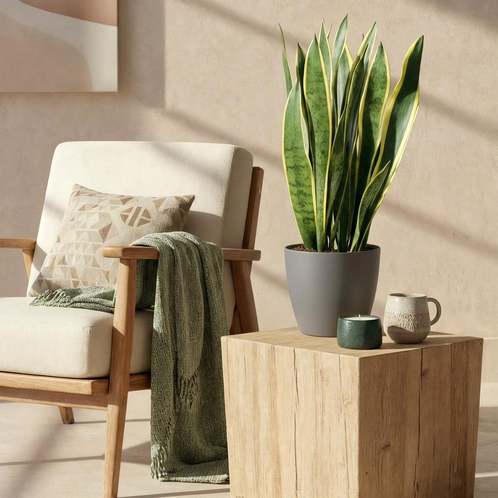 Sansevieria Laurentii (svigermors tunge) i Potter-pyntepotte grå – Ø21 cm, 70–80 cm høj