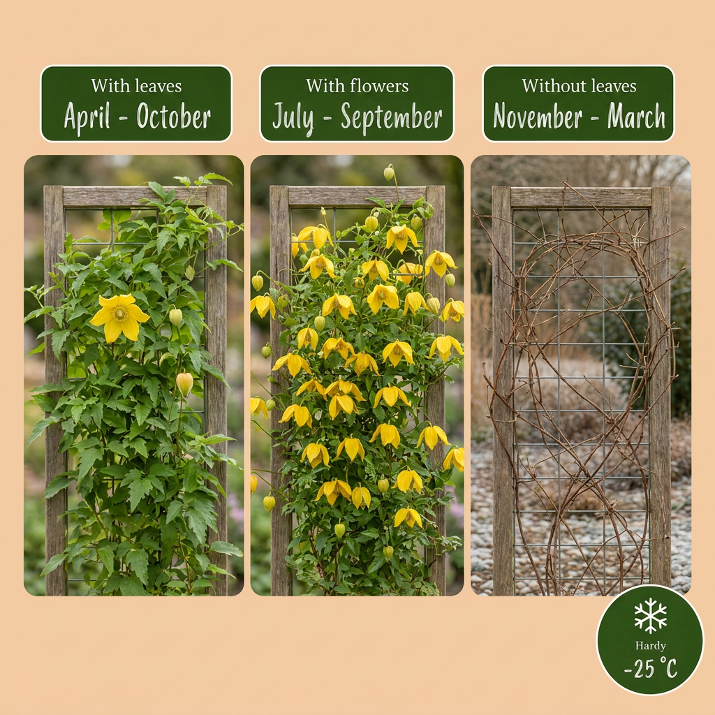 Clematis tangutica (Chinesische Waldrebe) – gelb – 6 Pflanzen, Ø9 cm, 35 cm hoch