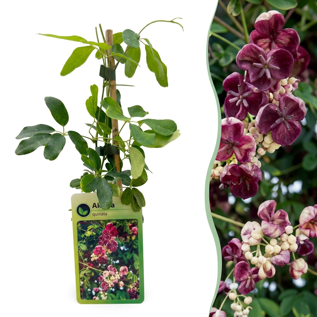 Akebia quinata (akebia à cinq feuilles) – pourpre-rouge – Ø9 cm, 35 cm de haut