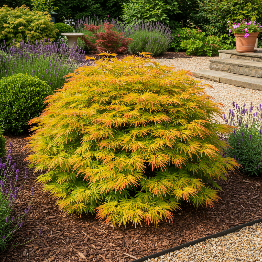 Acer palmatum 'Summergold' (Japanse esdoorn) – geel – 2 planten, Ø19 cm, 70 cm hoog – foto 6