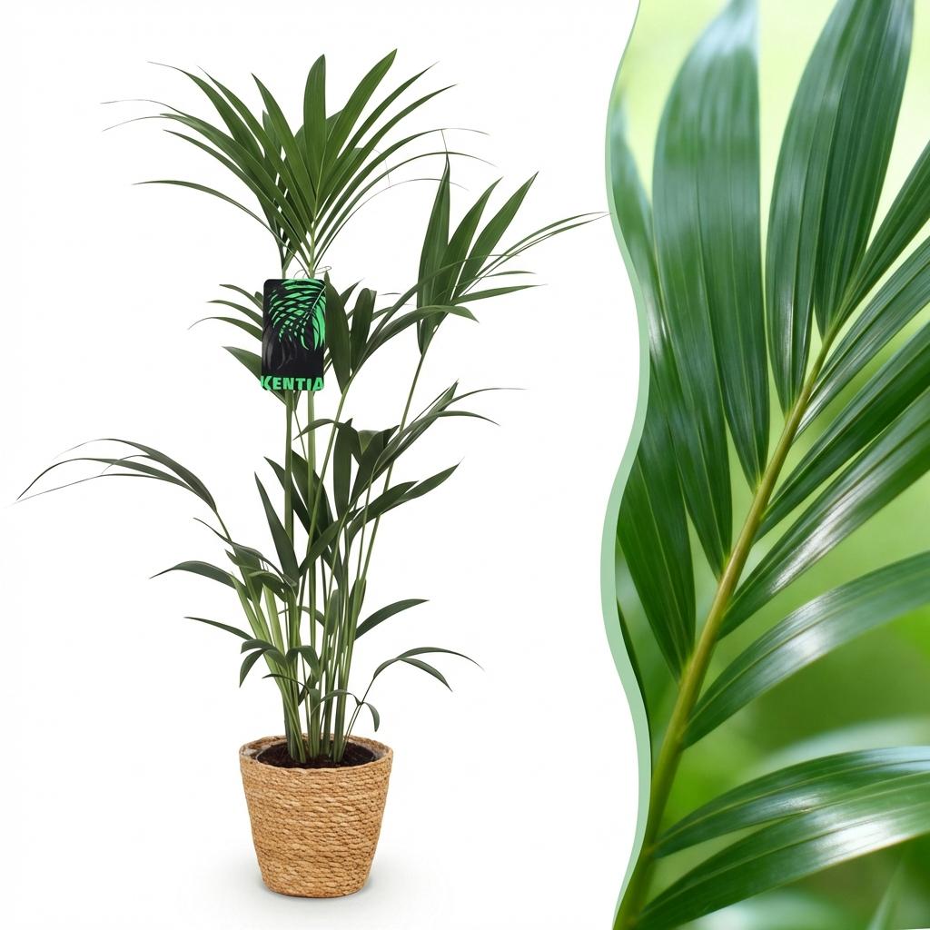 Howea forsteriana (kentiapalm) met mand – Ø21 cm, 120–130 cm hoog