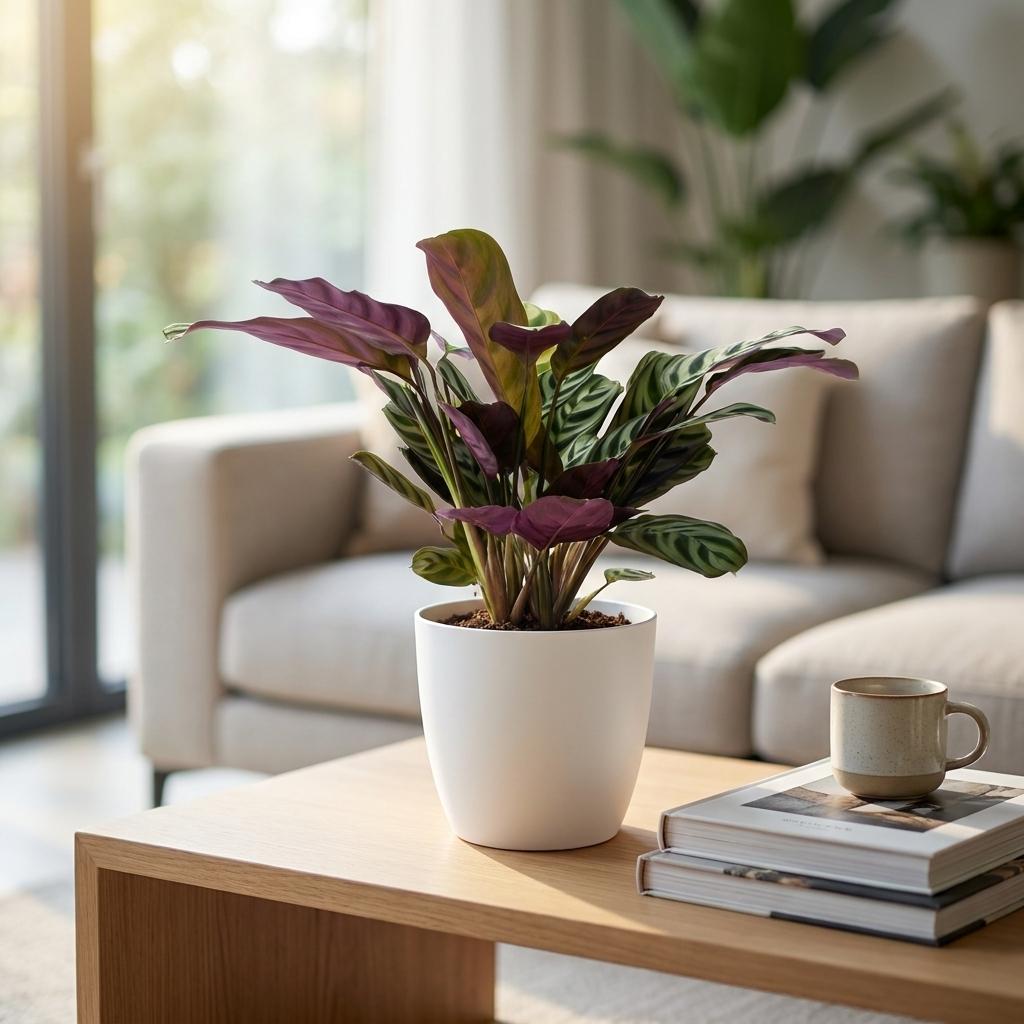 4× Ctenanthe burle-marxii (fishbone plant) in white Potter decorative pot – Ø12 cm, 30 cm high – photo 3