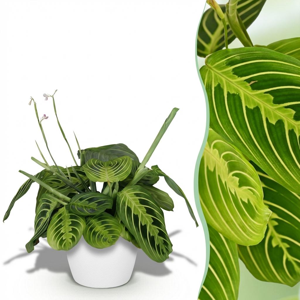 Maranta Fascinator Lemon Lime (gebedsplant) in Potter-sierpot wit – Ø12 cm, 25 cm hoog
