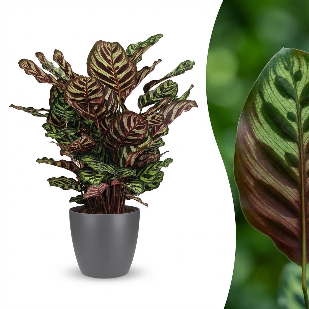 Calathea makoyana im grauen Übertopf – Ø 19 cm, 70 cm hoch