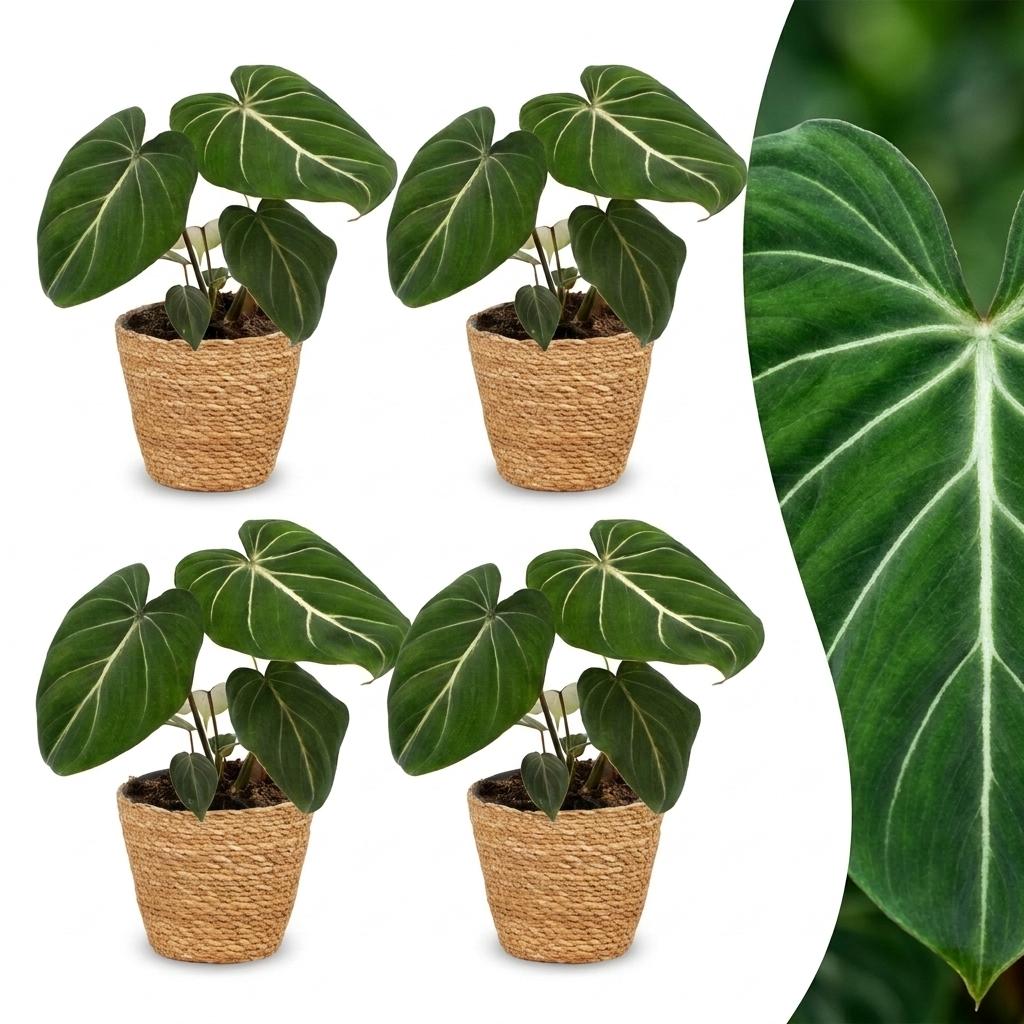 4× Philodendron gloriosum med kurv – Ø12 cm, 25 cm høj