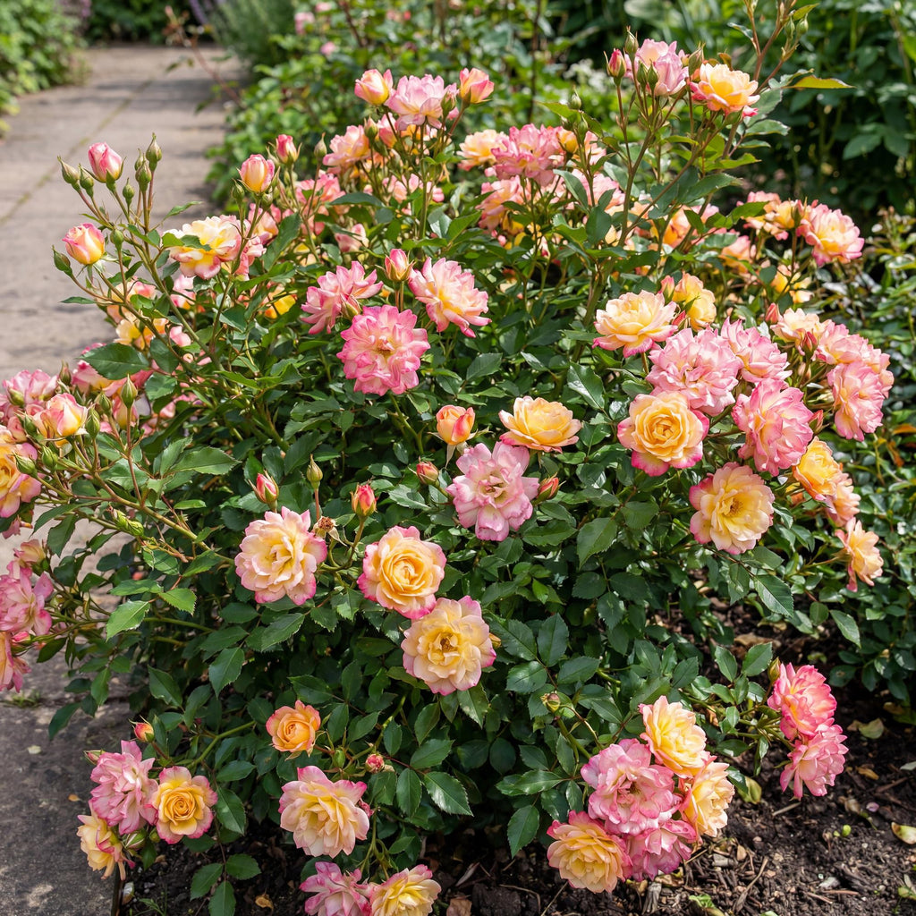 Rosa 'Tricolor Fairy' (Rose) – rosa-gelb – Ø12 cm, 20–25 cm hoch – Bild 4