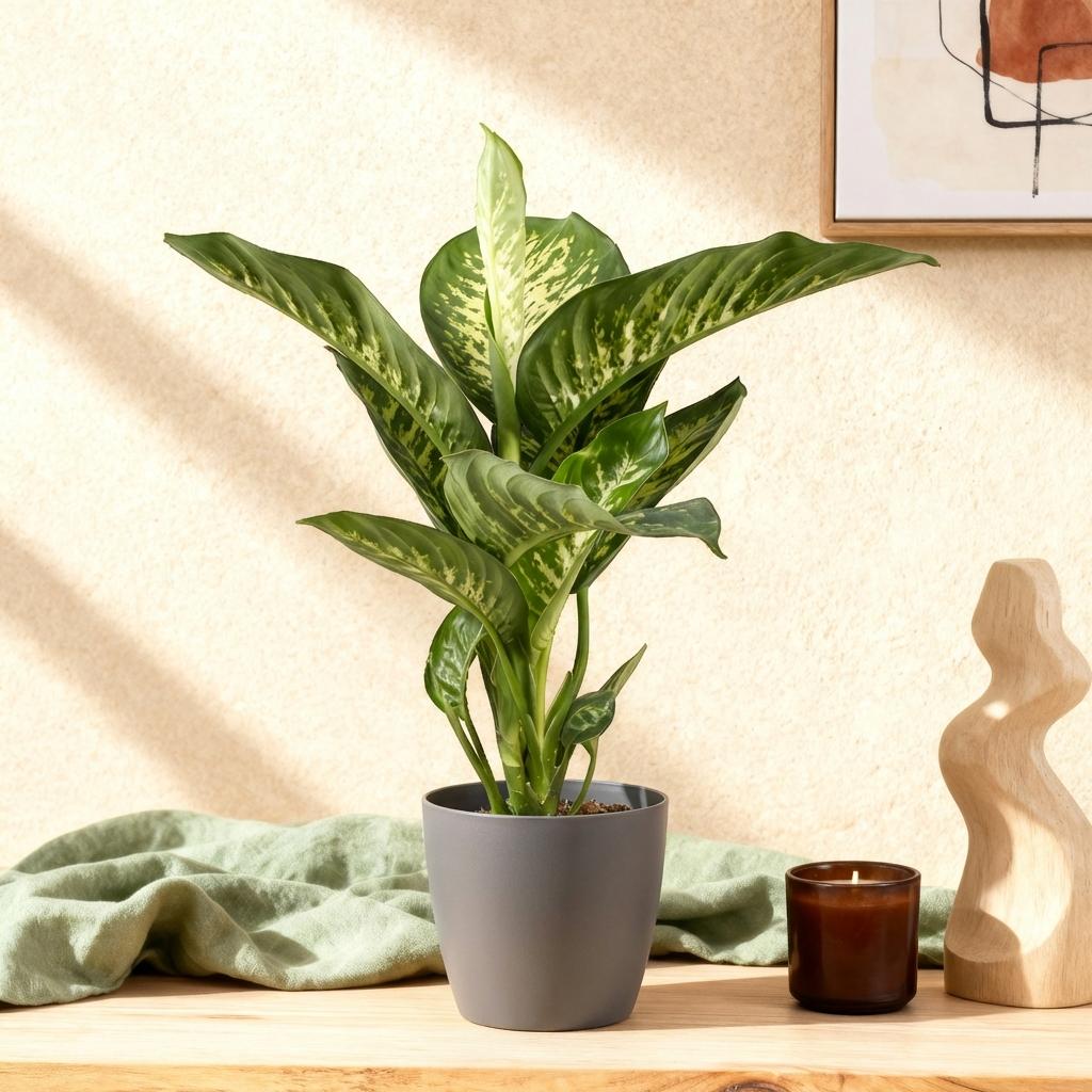 Dieffenbachia en pot décoratif gris – Ø21 cm, 90–100 cm de haut