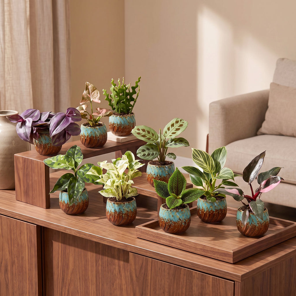 9× overraskelsesæske med stueplanter inkl. Copper Reef – Ø6 cm, 5–15 cm høj