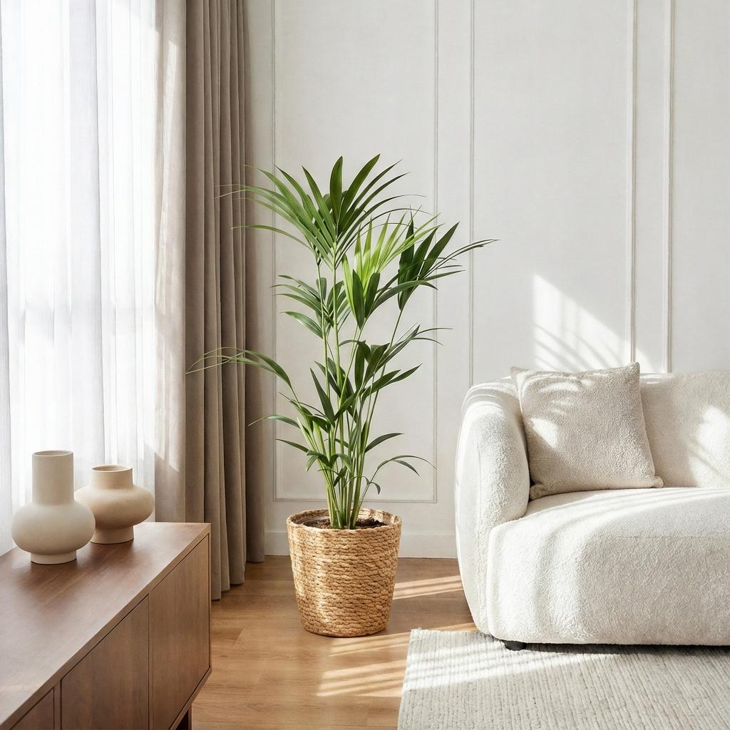 Howea forsteriana (kentiapalm) met mand – Ø21 cm, 120–130 cm hoog