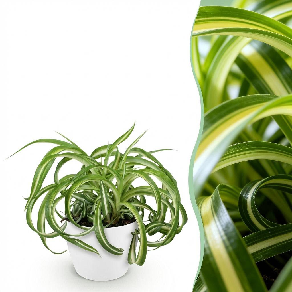 Chlorophytum comosum Bonnie (græsløg) i Potter-pyntekrukke hvid – Ø12 cm, 20 cm høj