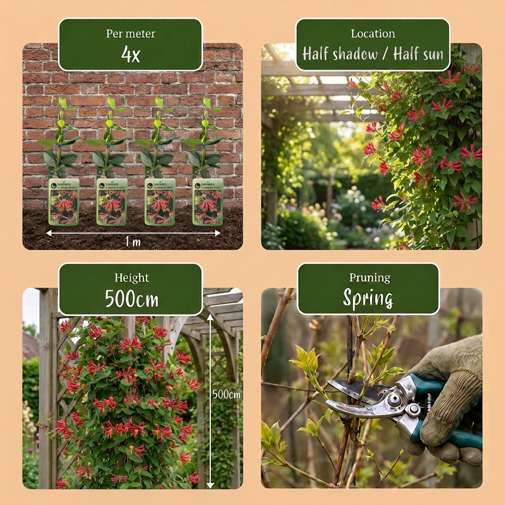 Lonicera × brownii 'Dropmore Scarlet' (kamperfoelie) – geel-rood – Ø9 cm, 35 cm hoog – foto 5
