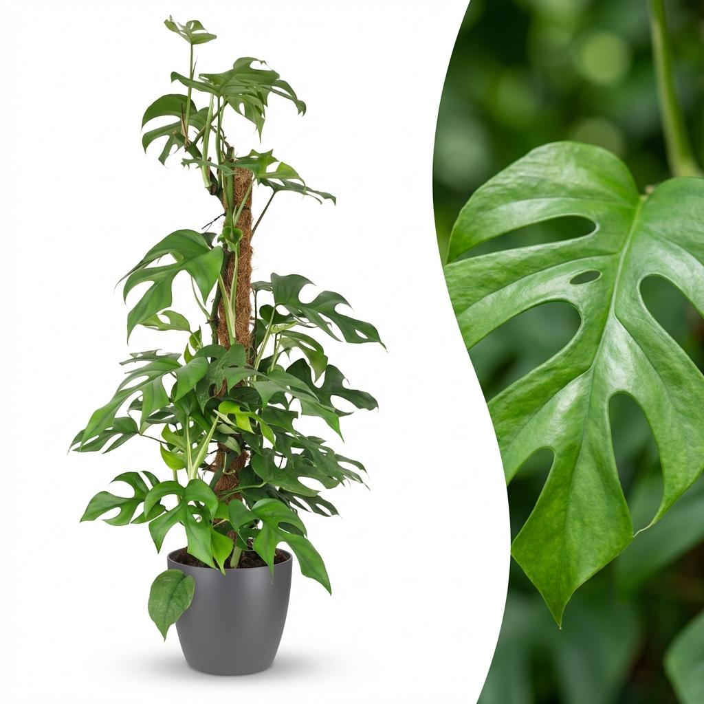 Monstera Minima (mini monstera) in grey Potter decorative pot – Ø19 cm, 90 cm high – photo 2