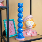 Kandelaar Smiley Blauw Ballen 9x9x36cm – Kaarsenhouder