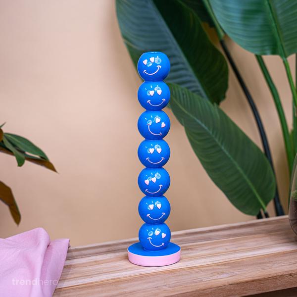 Kandelaar Smiley Blauw Ballen 9x9x36cm – Kaarsenhouder