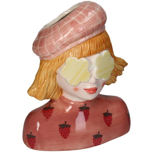 Vaas Meisje aardbei – Roze Aardewerk pot – 24 cm hoog