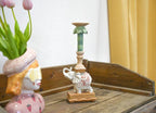 Kandelaar – Olifant roze/groen – Polyresin – 34,50 cm